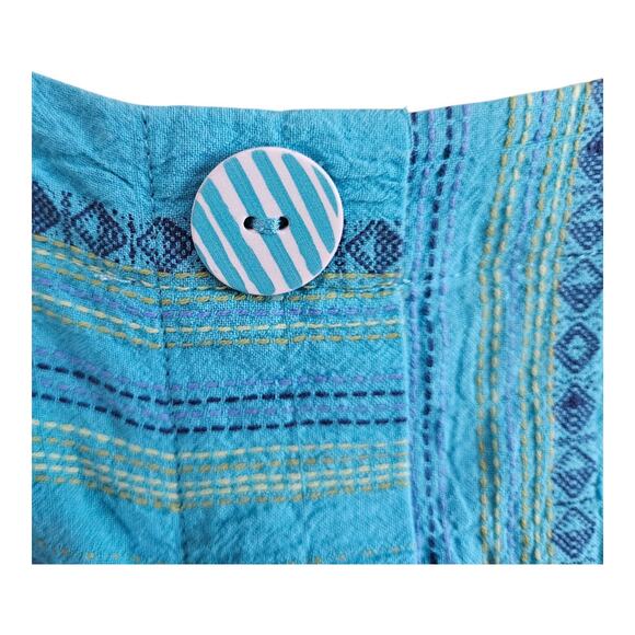HABITAT Size L Top Coastal Boho Turquoise Embroidered Back Buttons Lagenlook 42 - Picture 5 of 8